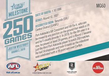 2020 Select Footy Stars - AFL Milestone Games #MG60 Justin Westhoff Back
